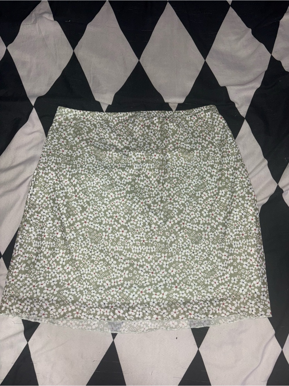 Sage Green Daisy-Print Mini Skirt